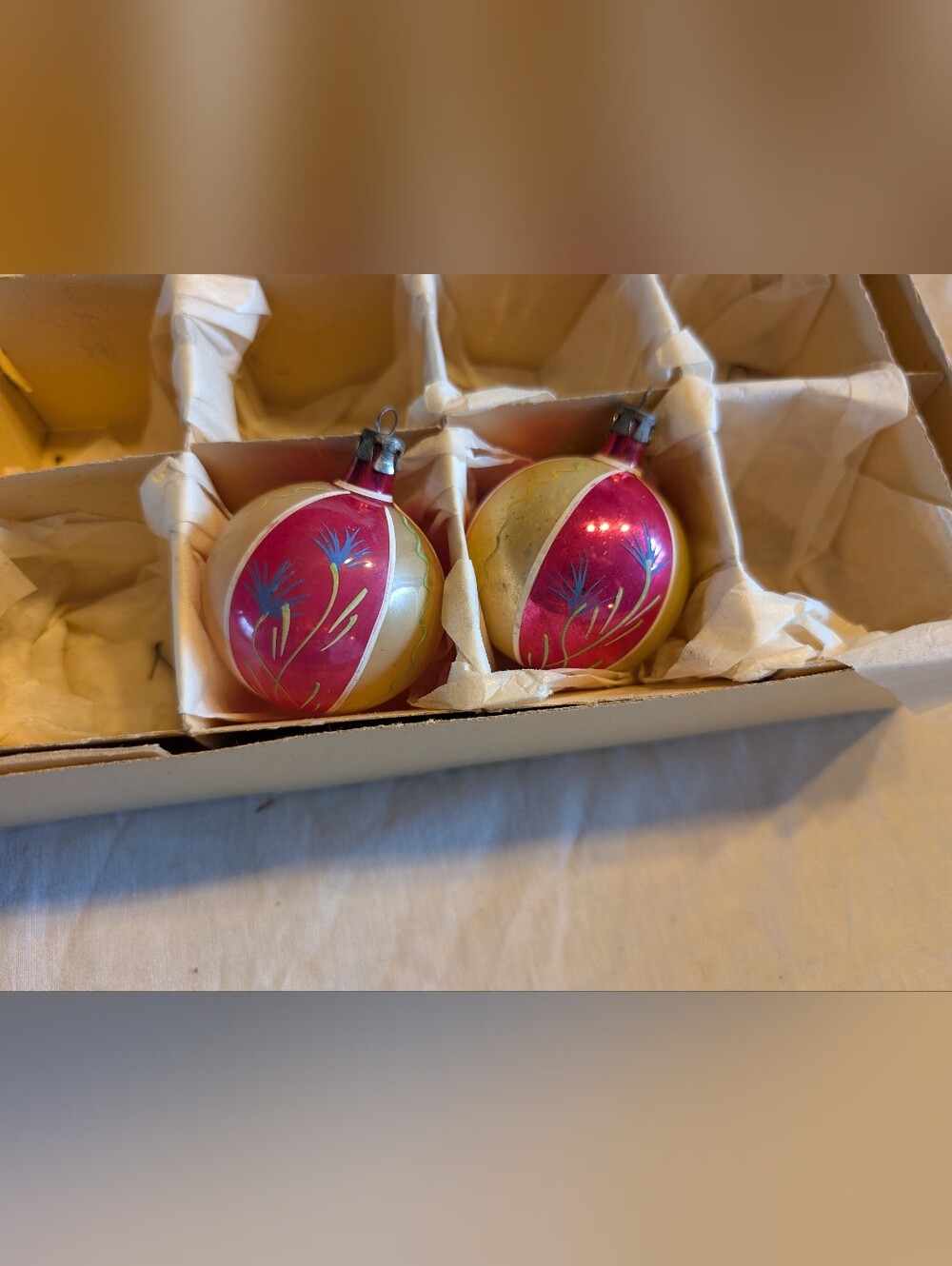2/60$ Vintage Pink and Gold Floral Glass Holiday Ornaments - Set of 2